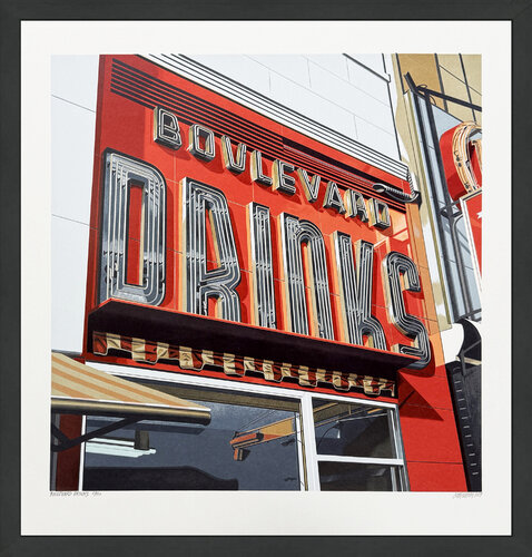Boulevard Drinks (large hand signed screen print) van Robert Cottingham, Afdruk te koop op Singulart