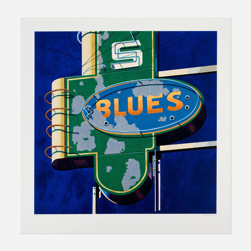 Blues (from the American Signs portfolio) di Robert Cottingham, Stampa in vendita su Singulart