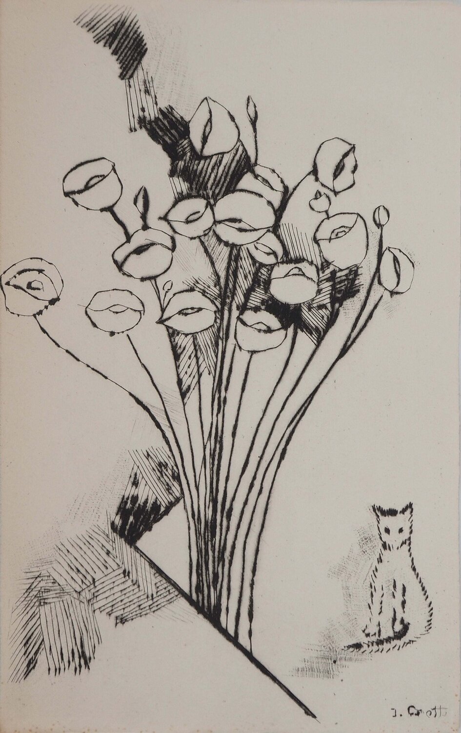 Coquelicots et le chaton Jean Crotti Impresión en venta