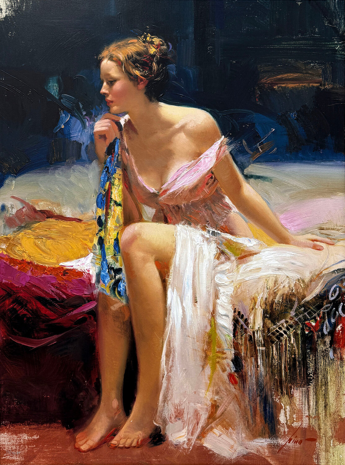 Second Thoughts (large stretched hand embellished canvas) Pino Daeni