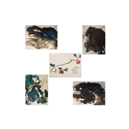 Temple in the Mountains / Visitor in the Mountains / Persimmons / Village in the Mountains / Lotus by Zhang Daqian, Print for Sale on Singulart