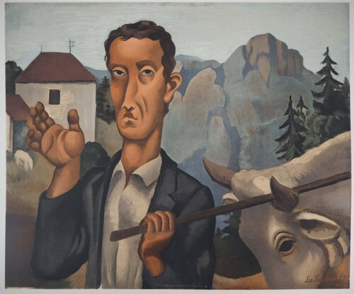 Homme au bœuf, Lithographie signée Roger de la Fresnaye
