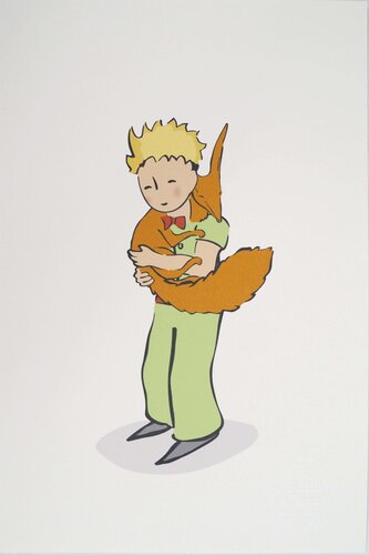 Le Petit Prince accueille le renard, Lithographie von Antoine de Saint-Exupéry, Druck kaufen auf Singulart
