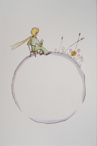 Le Petit Prince regarde le coucher de soleil, Lithographie von Antoine de Saint-Exupéry, Druck kaufen auf Singulart