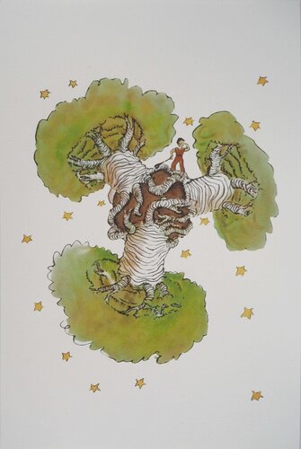 Le Petit Prince parmi les baobabs, Lithographie von Antoine de Saint-Exupéry, Druck kaufen auf Singulart
