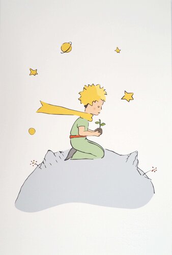 Ecologie, Le Petit Prince plante un arbre, Lithographie von Antoine de Saint-Exupéry, Druck kaufen auf Singulart