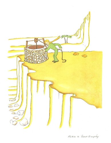 Petit Prince fetching water (md) by Antoine de Saint-Exupéry, Print for Sale on Singulart