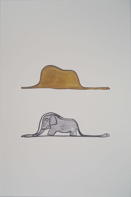 Le Petit Prince, un éléphant dans un chapeau, Lithographie Antoine de Saint-Exupéry