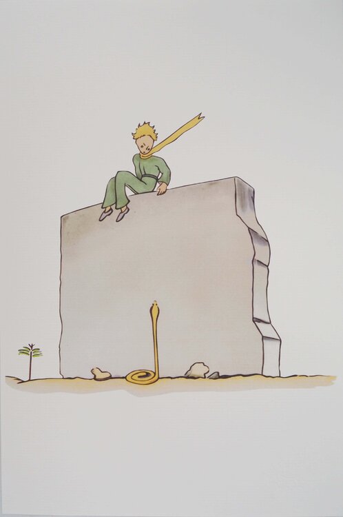 Le Petit Prince et le serpent, Lithographie Antoine de Saint-Exupéry