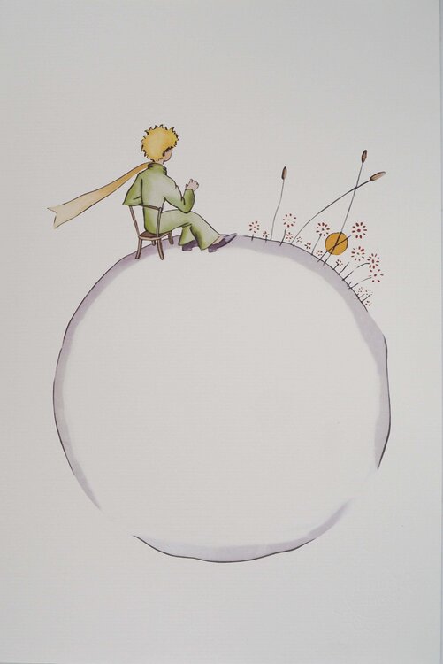 Le Petit Prince regarde le coucher de soleil, Lithographie Antoine de Saint-Exupéry