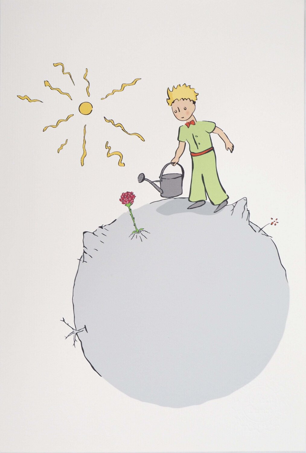 Le Petit Prince arrose sa rose, Lithographie Antoine de Saint-Exupéry Druck zu verkaufen