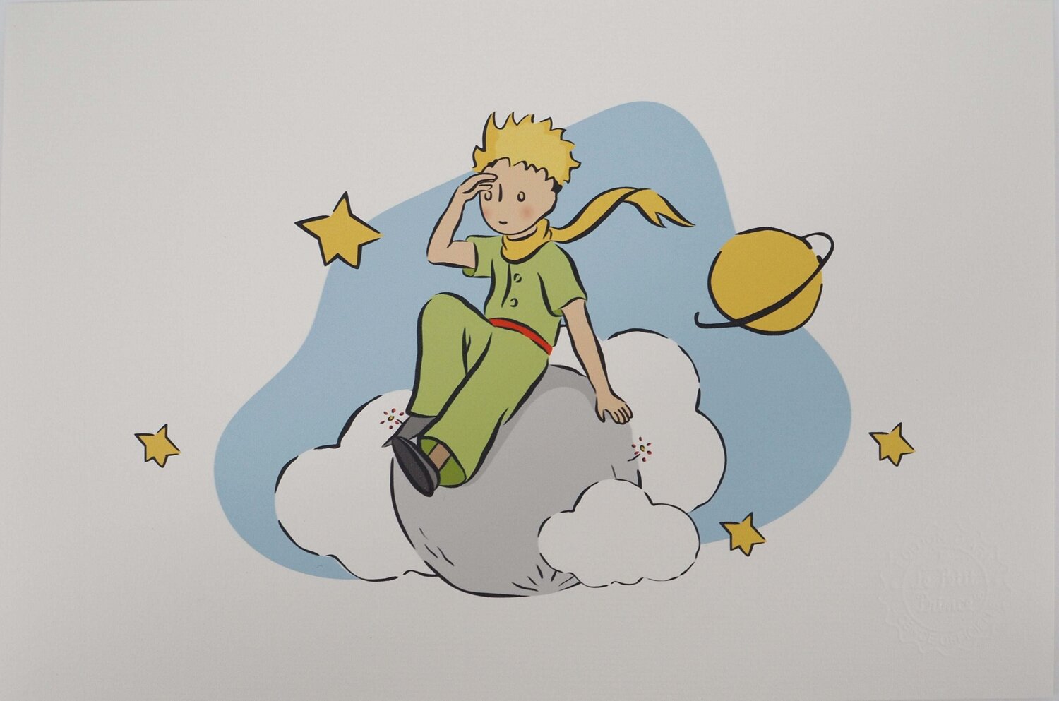 Le Petit Prince dans les nuages, Lithographie Antoine de Saint-Exupéry Afdruk te koop
