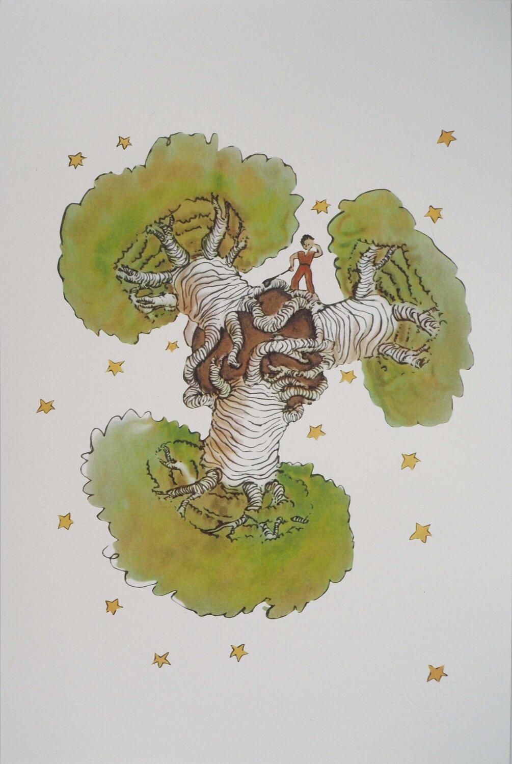 Le Petit Prince parmi les baobabs, Lithographie Antoine de Saint-Exupéry Druck zu verkaufen