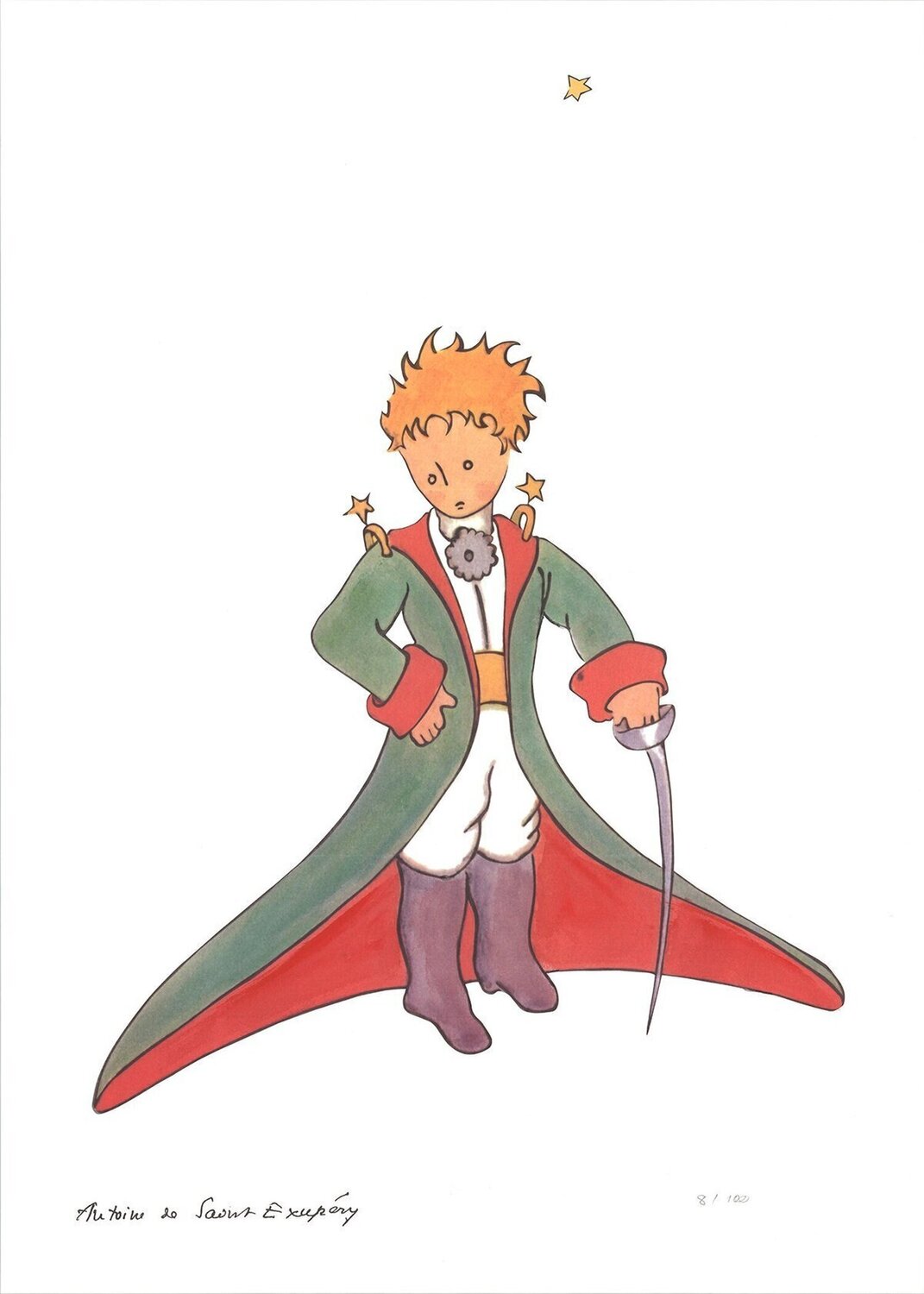 The Little Prince and Red Cape Antoine de Saint-Exupéry Druck zu verkaufen