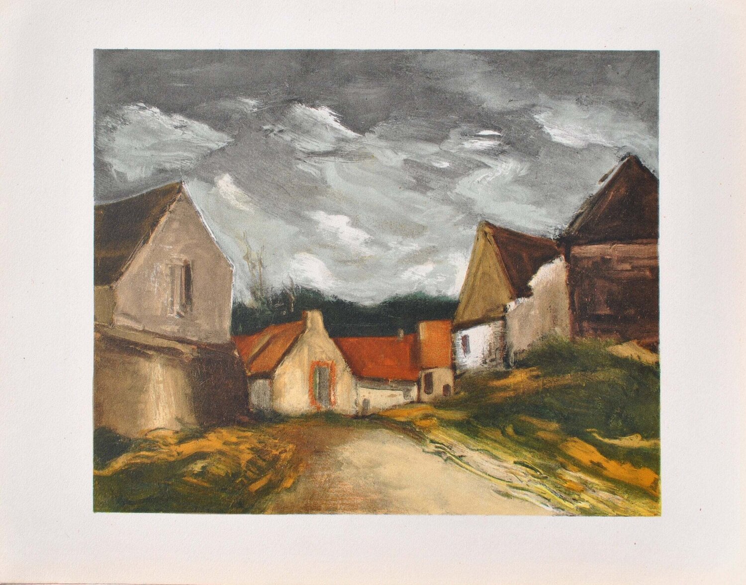 Village dans la Sarthe, Lithographie signée Maurice de Vlaminck Édition à vendre