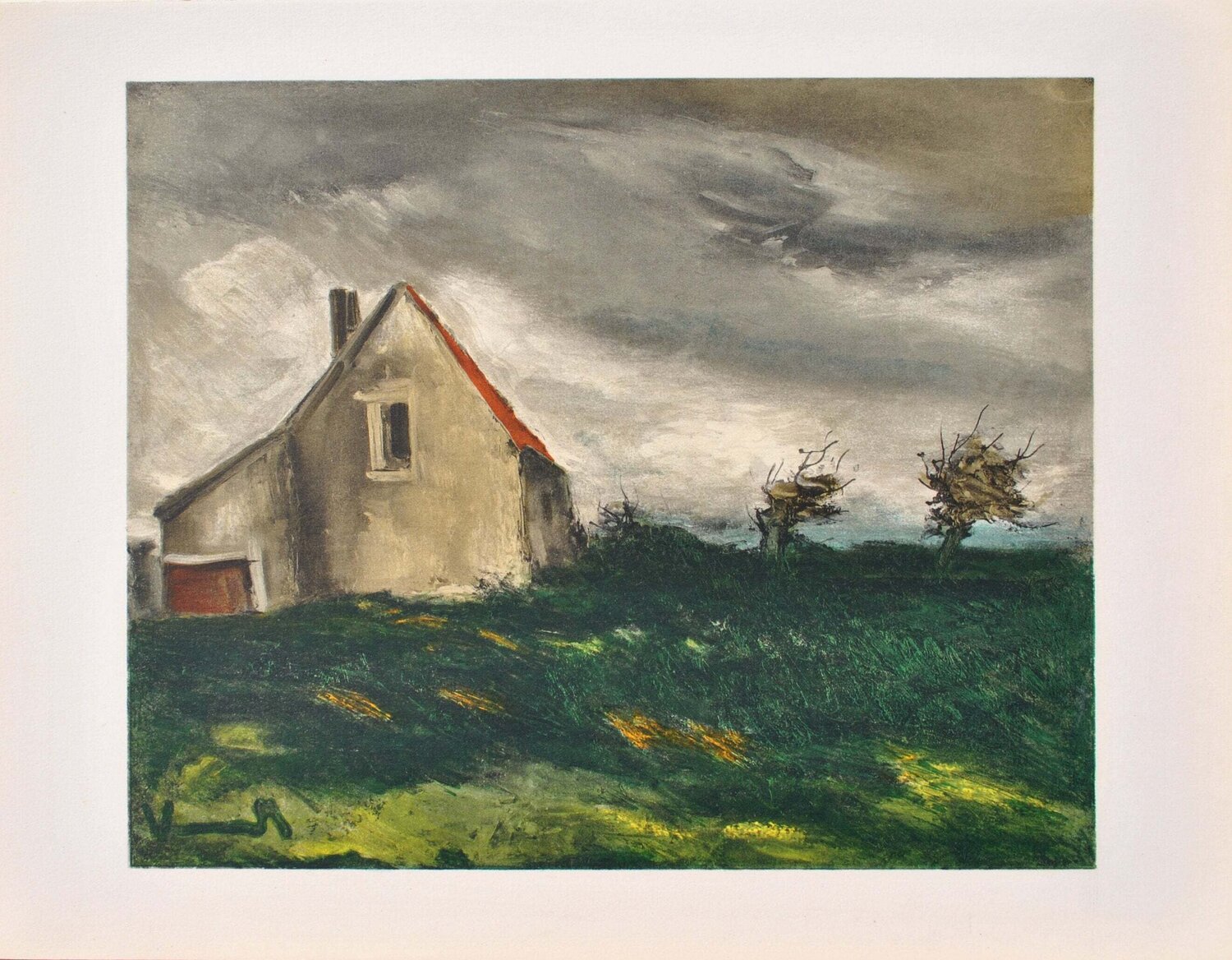 Vieille maison en Normandie, Lithographie signée Maurice de Vlaminck Impresión en venta