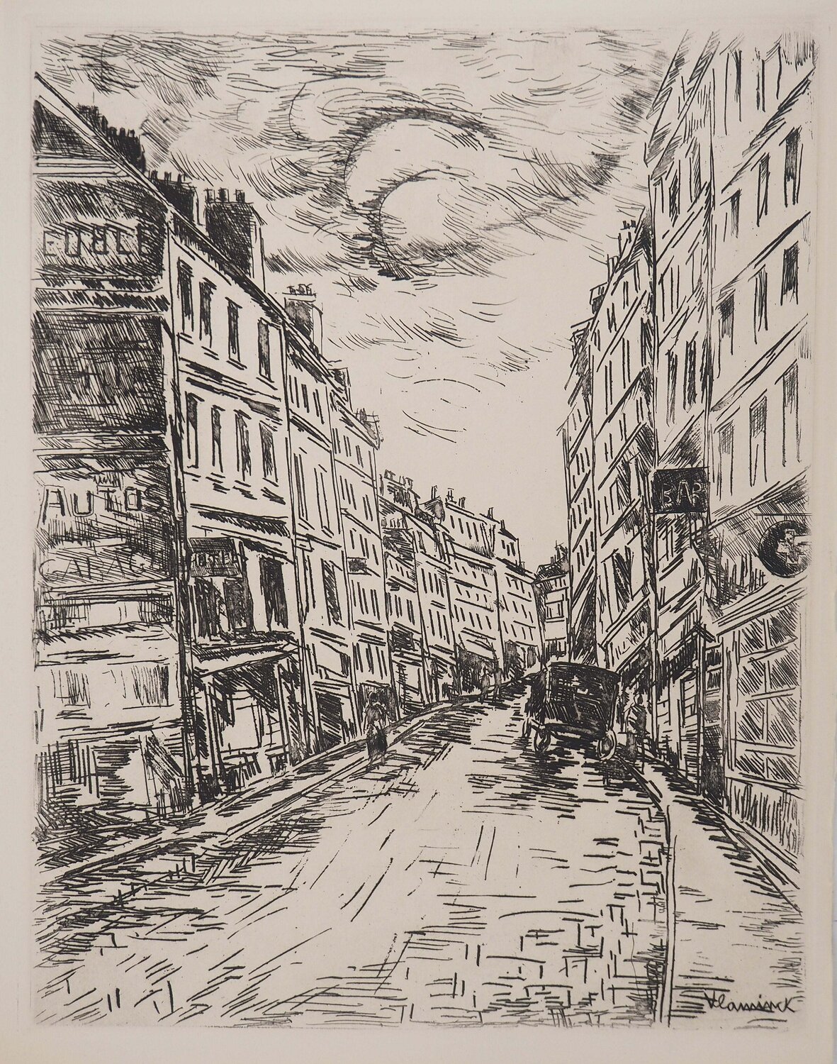 Rue vers Montparnasse, Gravure originale signée Maurice de Vlaminck Druck zu verkaufen