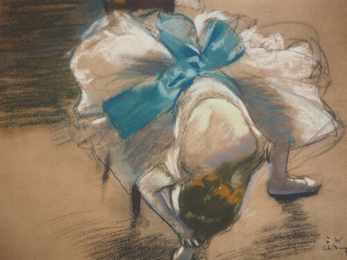 Ballerine ajustant ses chaussons von Edgar Degas, Druck kaufen auf Singulart