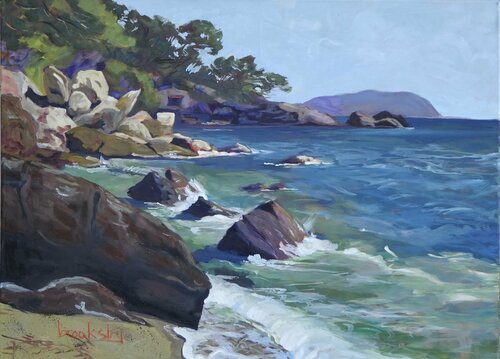 Plage du Monaco di Angie Brooksby-Arcangioli, Pittura in vendita su Singulart