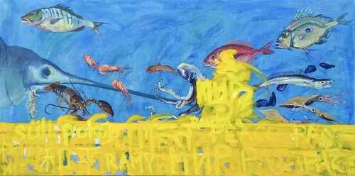 We are All Fish in the Same Sea di Angie Brooksby-Arcangioli, Pittura in vendita su Singulart