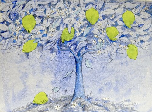 Gilded Moonlight Lemon Tree by Angie Brooksby-Arcangioli, 紙面作品 for Sale on Singulart