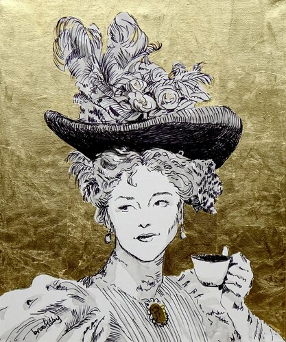 Gilded Portrait of Victorian Lady par Angie Brooksby-Arcangioli, Peinture en vente sur Singulart