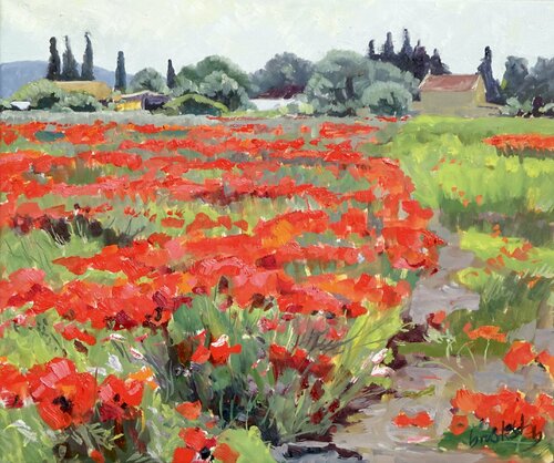Poppy Field on the French Riviera di Angie Brooksby-Arcangioli, Pittura in vendita su Singulart