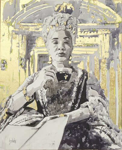 Gilded portrait of Queen Charlotte by Angie Brooksby-Arcangioli, 회화 for Sale on Singulart