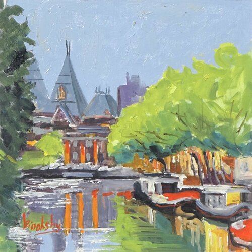 Amsterdam , Three Orange Flags by Angie Brooksby-Arcangioli, 油畫 for Sale on Singulart