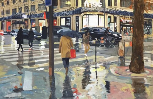 Paris cityscape : Pluie Parisienne di Angie Brooksby-Arcangioli, Pittura in vendita su Singulart
