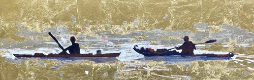 Sunset Kayaks on the French Riviera di Angie Brooksby-Arcangioli, Pittura in vendita su Singulart
