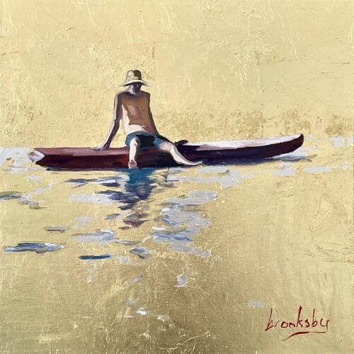 Mediterranean Gold: Paddle Board by Angie Brooksby-Arcangioli, Painting for Sale on Singulart