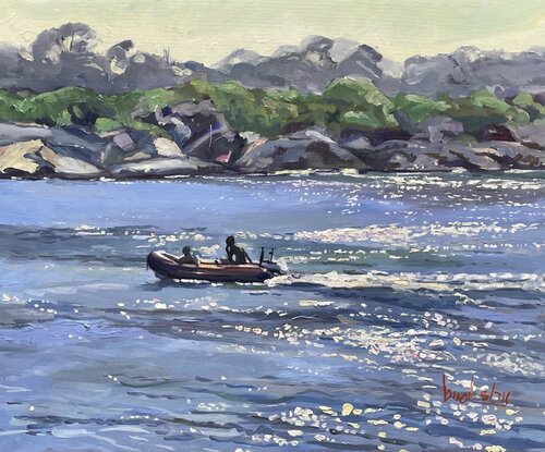 Boys on a boat  Mediterranean - Zodiac off Porquerolles Island Angie Brooksby-Arcangioli