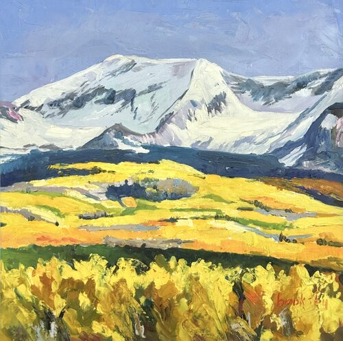 First Snow a semi-abstract landscape van Angie Brooksby-Arcangioli, Schilderij te koop op Singulart