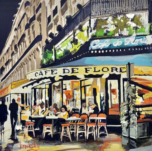 Cafe de Flore - Parisian cafe by Angie Brooksby-Arcangioli, 油畫 for Sale on Singulart