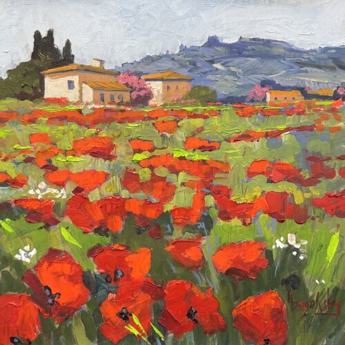 Riviera Red- a poppy field by Angie Brooksby-Arcangioli, Painting for Sale on Singulart