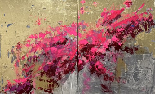 Bougainvillea Sun - abstract diptych by Angie Brooksby-Arcangioli, Painting for Sale on Singulart