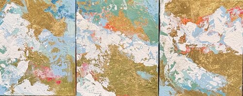 Mohan Triptych - Gold leaf acrylic abstraction by Angie Brooksby-Arcangioli, 油畫 for Sale on Singulart