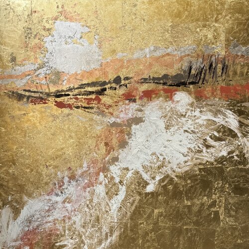 Riviera Beach - Mediterranean Gold Leaf acrylic Abstract by Angie Brooksby-Arcangioli, 油畫 for Sale on Singulart