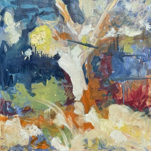 Eucalyptus- colourful abstract gold leaf painting di Angie Brooksby-Arcangioli, Pittura in vendita su Singulart