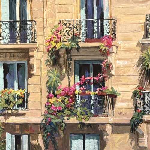 Mes Balcons - Parisian Balconies by Angie Brooksby-Arcangioli, 油畫 for Sale on Singulart