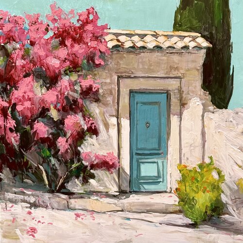 La Porte -  Flowery Provencal alleyway de Angie Brooksby-Arcangioli, Pintura a la venta en Singulart