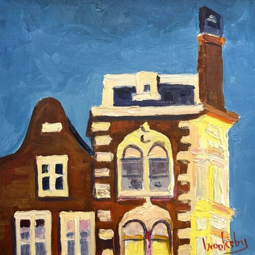 Lit Up - Amsterdam facades by Angie Brooksby-Arcangioli, Painting for Sale on Singulart