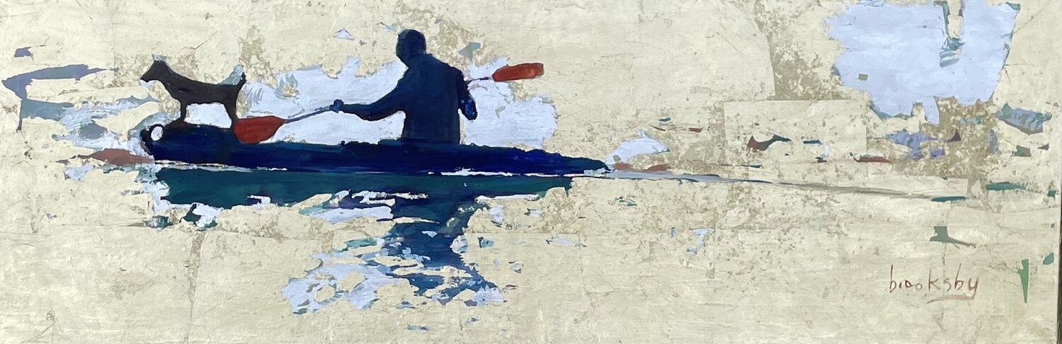 Mediterranean Gold: Man and Dog Angie Brooksby-Arcangioli Originalgemälde zu verkaufen