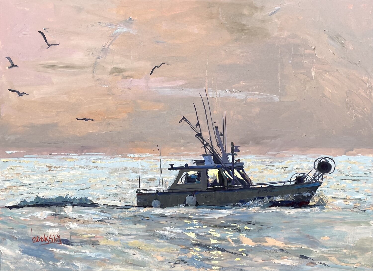 Fishing Boat : Mediterranean Light Angie Brooksby-Arcangioli Originalgemälde zu verkaufen