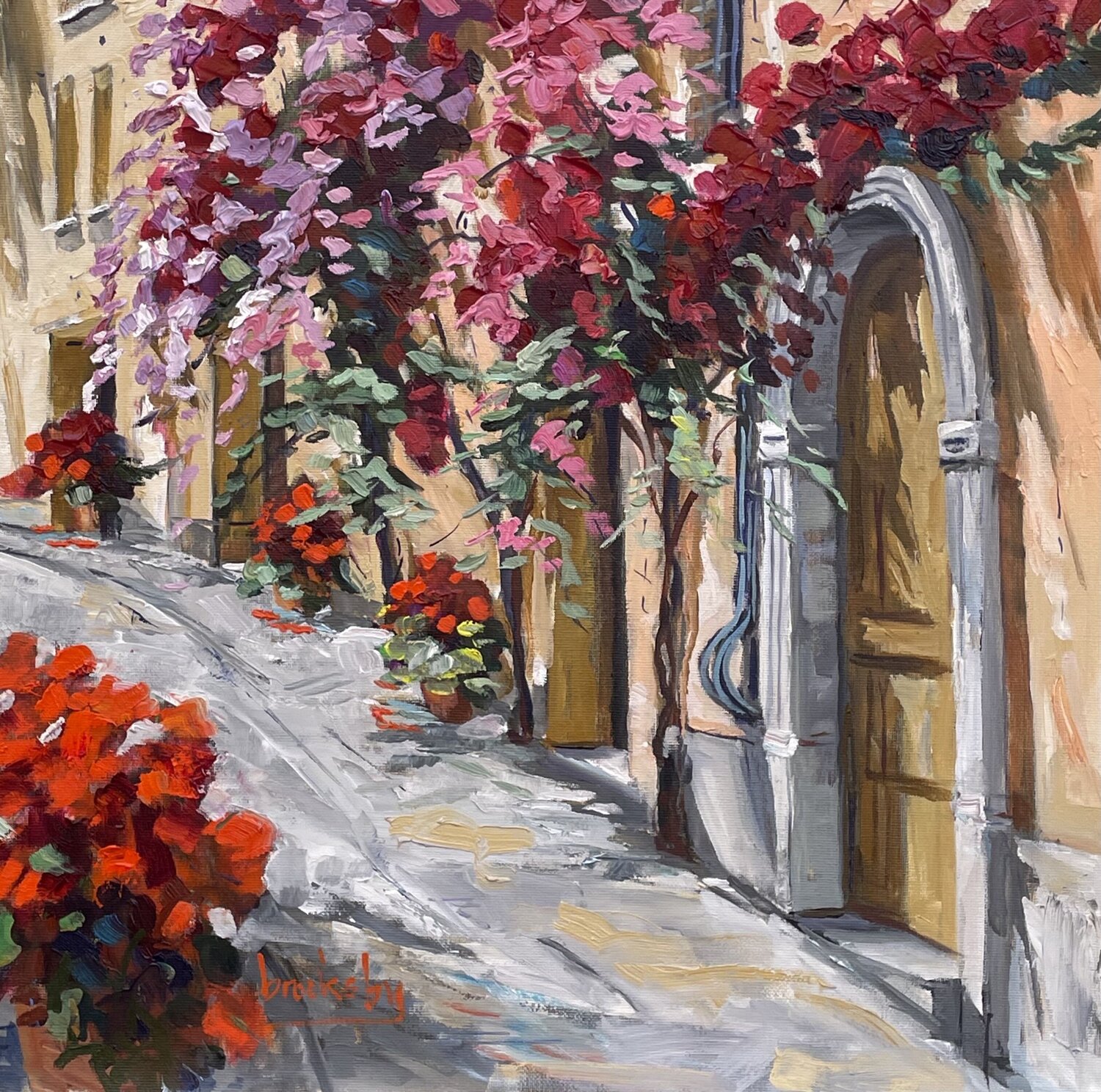 Flowery Doorway  : rue Rabaton Angie Brooksby-Arcangioli Originalgemälde zu verkaufen