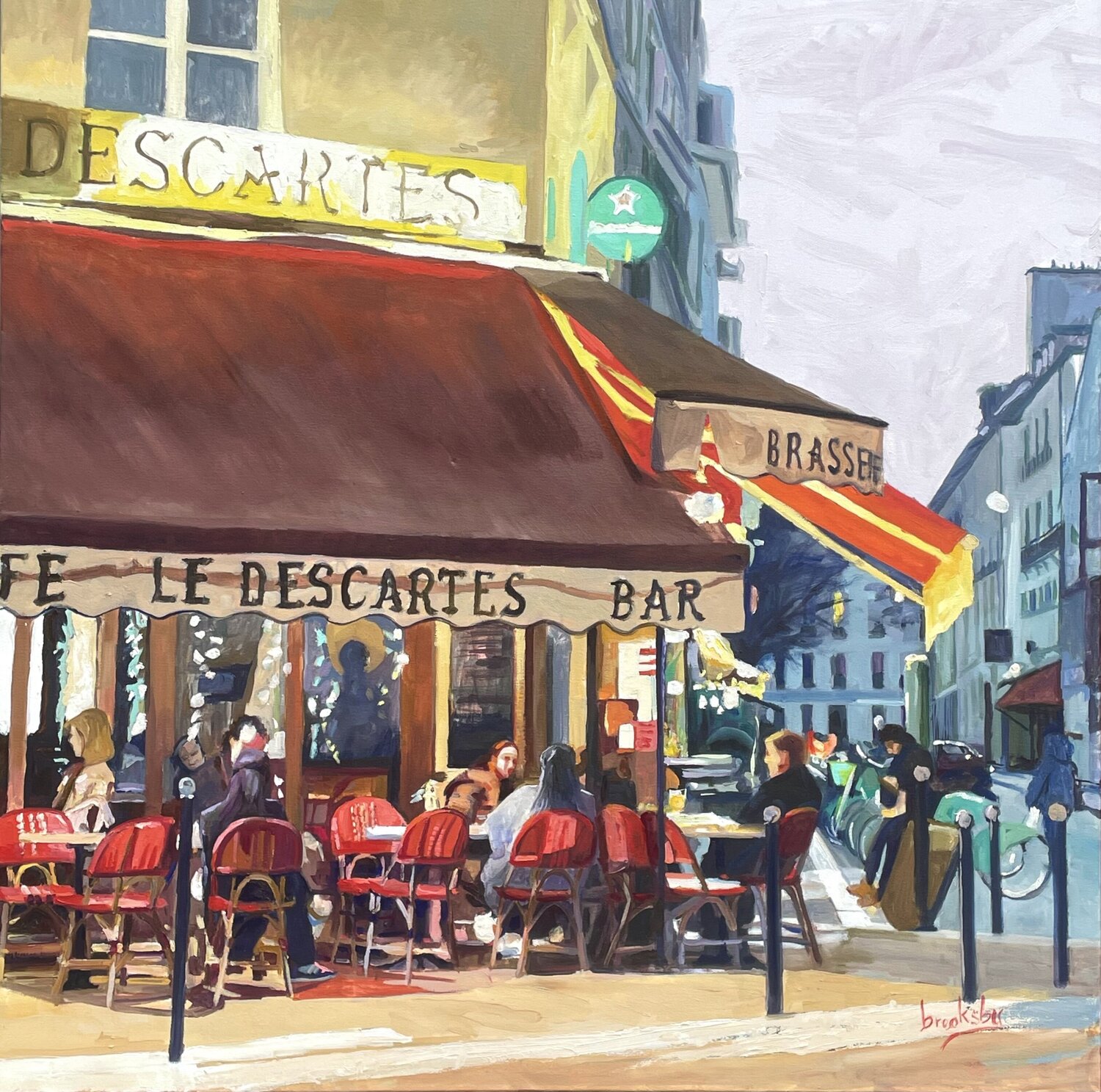 Parisian Nocturne Cafe Descartes Angie Brooksby-Arcangioli Originalgemälde zu verkaufen