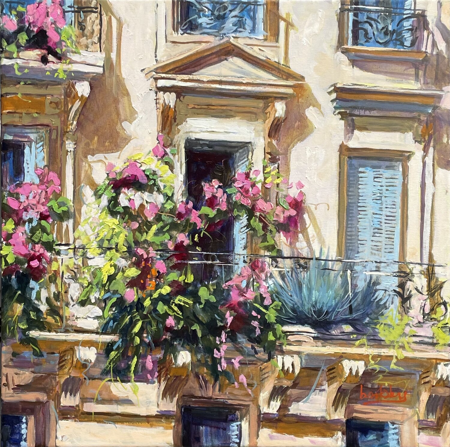 Flowery Balcony - Chez Hanae Angie Brooksby-Arcangioli Originalgemälde zu verkaufen