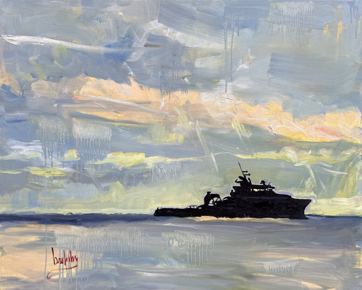 Navy Boat - Le Charles de Gaulle Angie Brooksby-Arcangioli Originalgemälde zu verkaufen