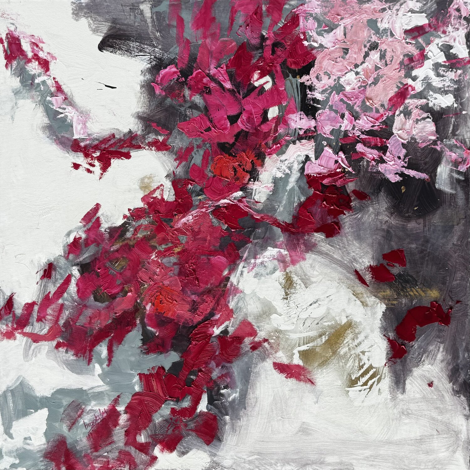 Varna -Abstract- bougainvillea blossoms Angie Brooksby-Arcangioli Originalgemälde zu verkaufen